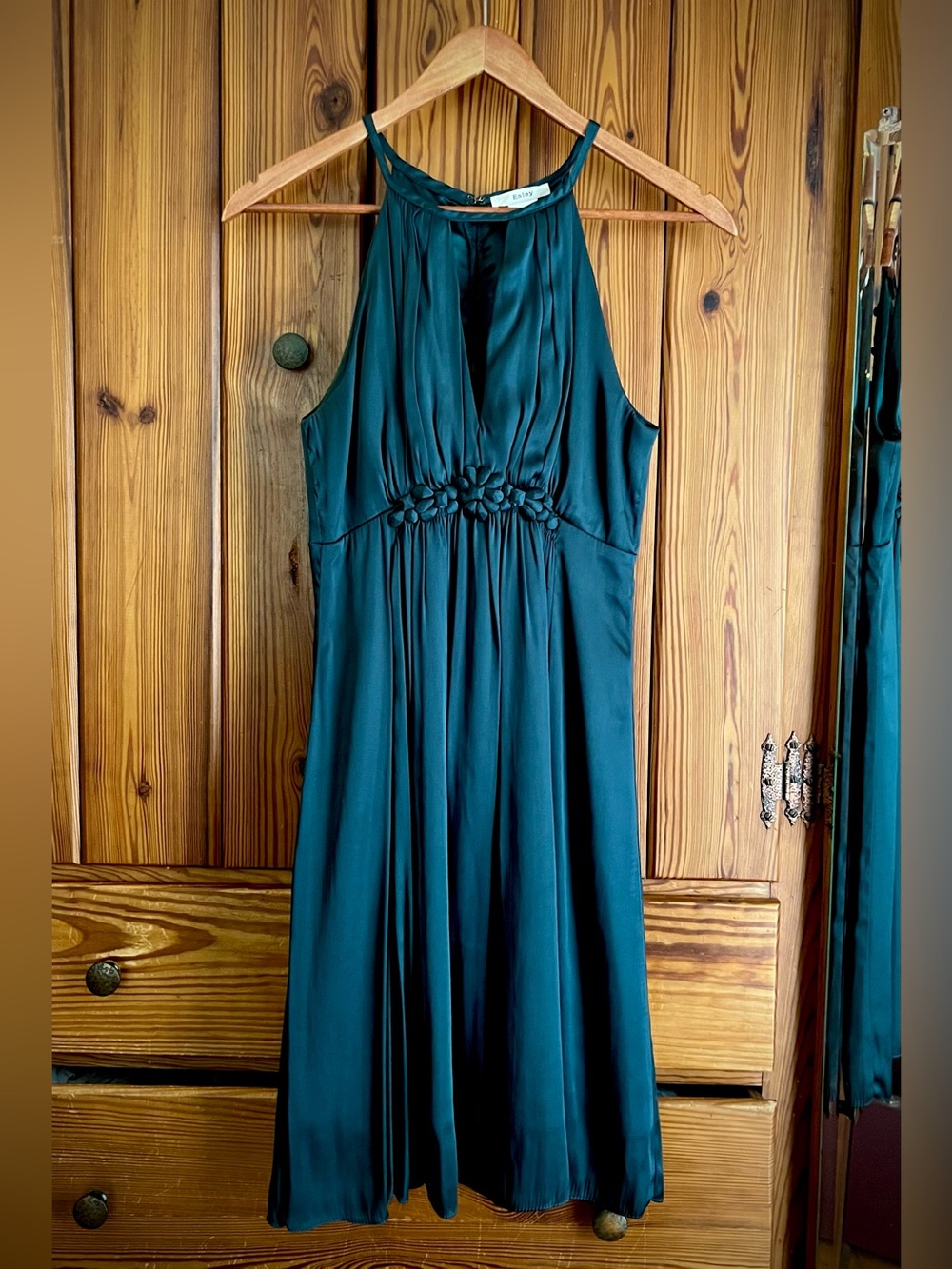 Anthropologie Easley Teal Halter keyhole A-Line Midi Cocktail Dress S